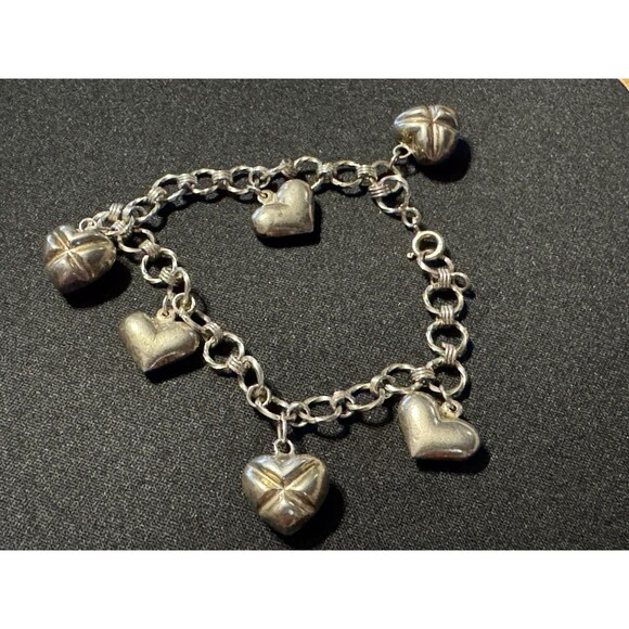 Sterling Jewelry - Sterling Vintage Heart Charm Bracelet 7in